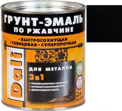 Грунт-эмаль Dali По ржавчине 3 в 1, 2 л (черный, RAL 9005) Грунт-эмаль Dali По ржавчине 3 в 1, 2 л (черный, RAL 9005)